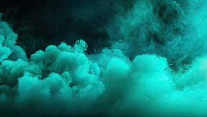 Abstract teal smoke clouds against dark background