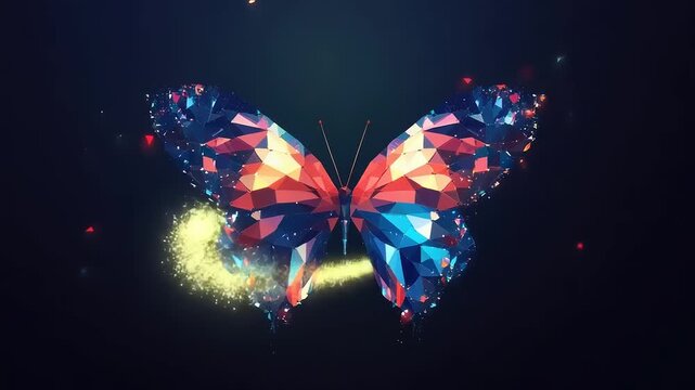Geometric Digital Butterfly Logo with Abstract Light Effects
