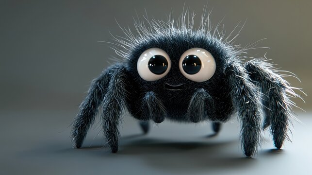 Fluffy spider with big eyes. - Powered by Adobe