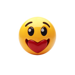 Smiling emoji with heart eyes made of smooth plastic, bright yellow color, round shape, glossy finish