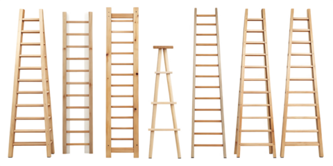 wooden ladder isolated on white background, png, ai generated.