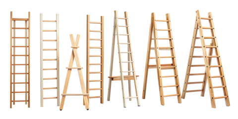 wooden ladder isolated on white background, png, ai generated.