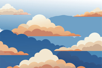 Stylized clouds in a vibrant blue sky with warm orange hues