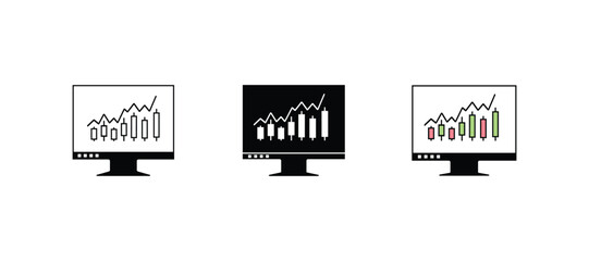 Candlestick Chart on PC Screen vector online trading icon. Stock market icon with candlestick diagram display on computer screen.