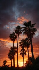 Silhouette tree at colorful sunset landscape outdoor nature scene