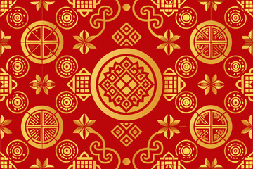 Traditional Red and Gold Seamless Chinese Pattern vector illustration
