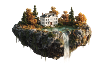 Floating house in autumn landscape