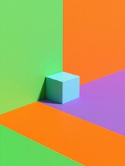 Obraz premium Blue Cube Abstract Geometric Art on Colorful Spliced Background