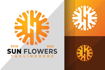 Letter H Sun Flowers Logo Icon Vector Design Illustration