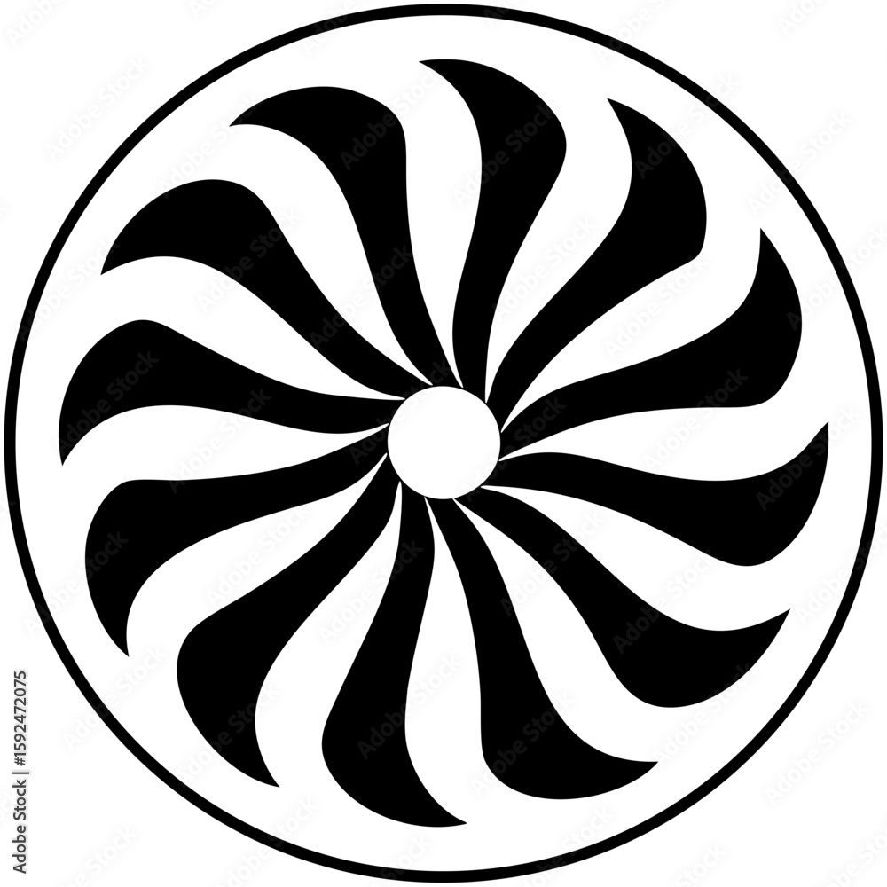 Poster black spiral pattern on white background in circular design