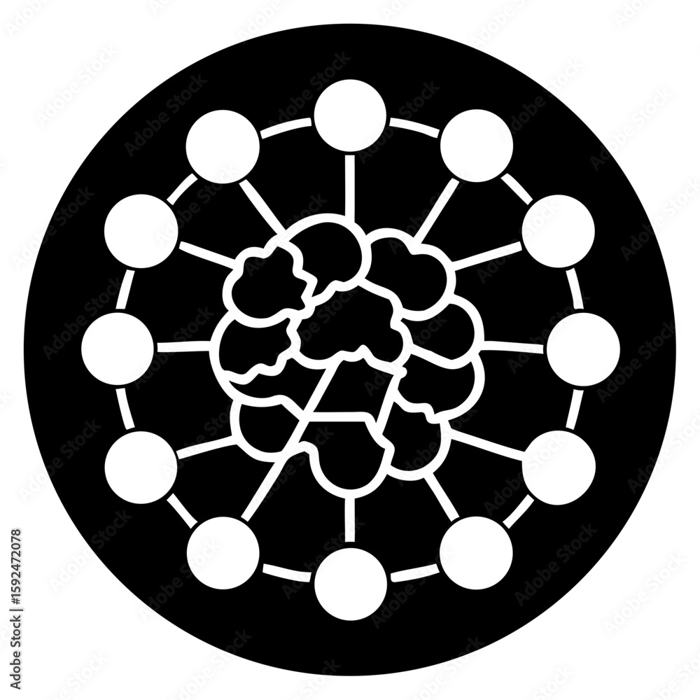 Poster mind map diagram with interconnected nodes on black background