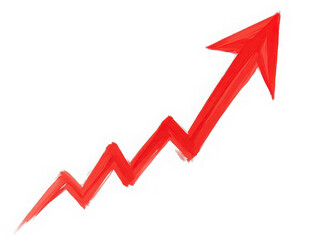 red hand-drawn rising arrow symbolizing the stock market isolated on white