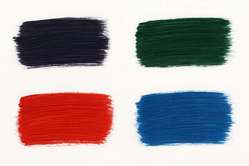 set of four different brush strokes in dark black purple, green, red, and blue isolated on white