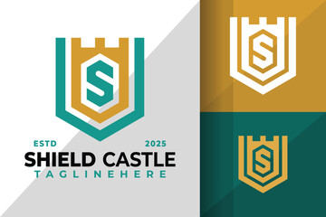 Letter S Shield Castle Logo Icon Vector Design Illustration