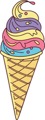 Vector illustration of a colorful ice cream cone with scoops and a waffle cone