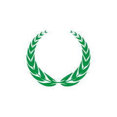 Abstract green leaf icon in a golden circle wreath, a vector illustration of a nature-inspired award symbol