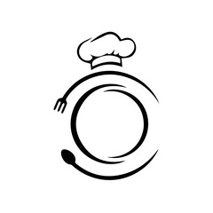 Chef hat and spoon icon for restaurant menu design
