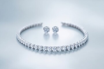 Elegant jewelry set featuring a tennis bracelet and stud earrings, showcasing brilliance and timeless design.