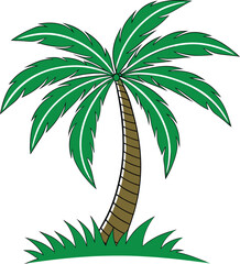 Green palm tree silhouette with grass