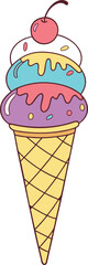 Vector illustration of a colorful ice cream cone with scoops and a waffle cone