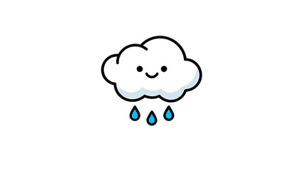 Cartoon cloud with a smiling face and blue raindrops falling down from the cloud illustration art style