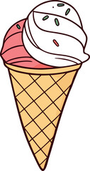 Vector illustration of a colorful ice cream cone with scoops and a waffle cone