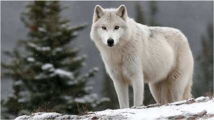 Obraz premium Majestic white wolf in snowy landscape