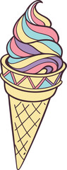 Vector illustration of a colorful ice cream cone with scoops and a waffle cone