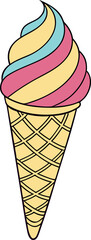 Vector illustration of a colorful ice cream cone with scoops and a waffle cone