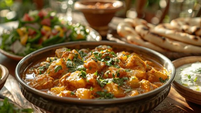 Beautifully arranged Karahi Chicken served in a traditional dish