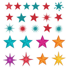 Obraz premium Collection of decorative starbursts and star shapes in vibrant hues perfect for festive designs or holiday themed projects