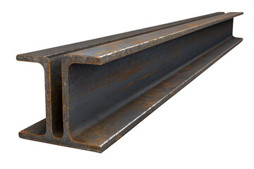 Heavy duty rusted steel i beam structural metal construction material isolated on transparent background
