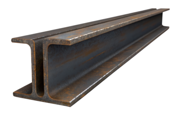 Heavy duty rusted steel i beam structural metal construction material isolated on transparent background