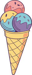 Vector illustration of a colorful ice cream cone with scoops and a waffle cone
