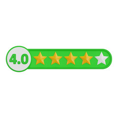 3D four star rating icon for quality feedback