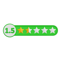 3D 1.5 star rating symbol for evaluation