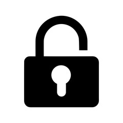 Black icon of unlocked lock showing access and freedom with transparent background  
