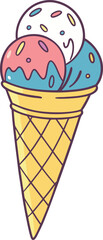 Vector illustration of a colorful ice cream cone with scoops and a waffle cone