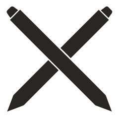 Two crossed graphite pencils forming an x shape in a clean centered silhouette representing education or writing