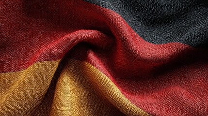 German flag fabric texture with black red gold colors displayed in close-up view