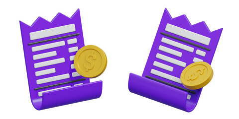 3D payment receipt with dollar coin icon