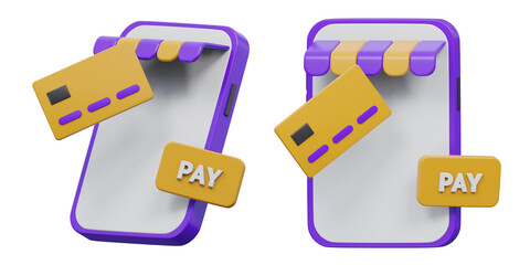 3D mobile payment with credit card icon