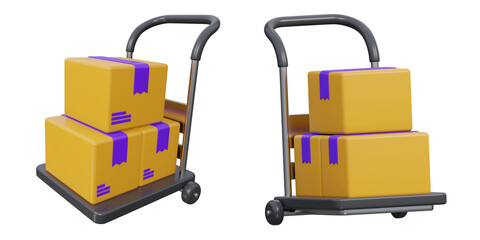 3D hand truck with cardboard boxes for delivery