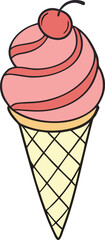 Vector illustration of a colorful ice cream cone with scoops and a waffle cone