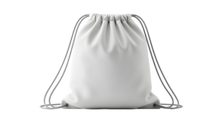 White drawstring bag mockup for sports, gym, or promotional use isolated on transparent background