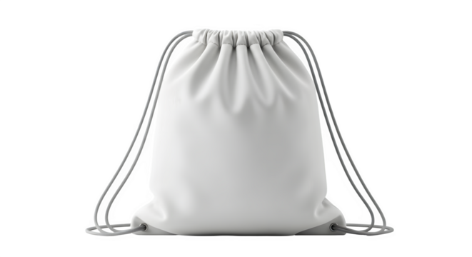 White drawstring bag mockup for sports, gym, or promotional use isolated on transparent background