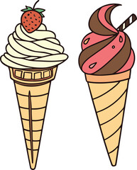 Vector illustration of a colorful ice cream cone with scoops and a waffle cone