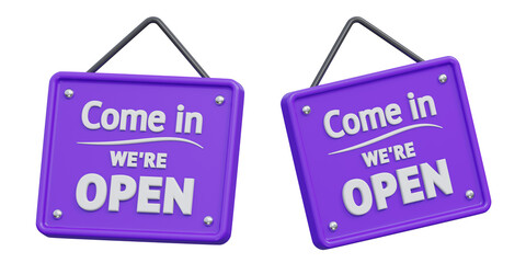 3D "Come in we're open" hanging sign for business