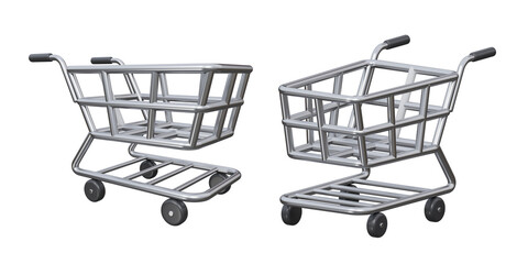 3D empty metal shopping cart icon