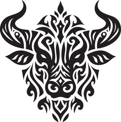 Abstract Tribal Bull Tattoo Black and White Art Print